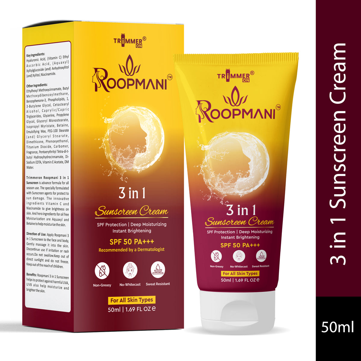 3 In 1 Spf 50 Sunscreen Cream 50 Ml