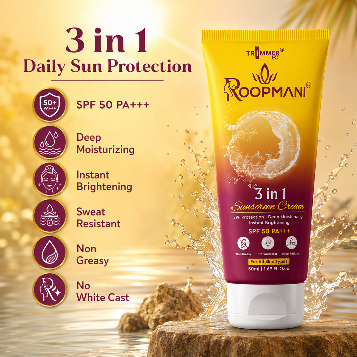 3 In 1 Spf 50 Sunscreen Cream 50 Ml