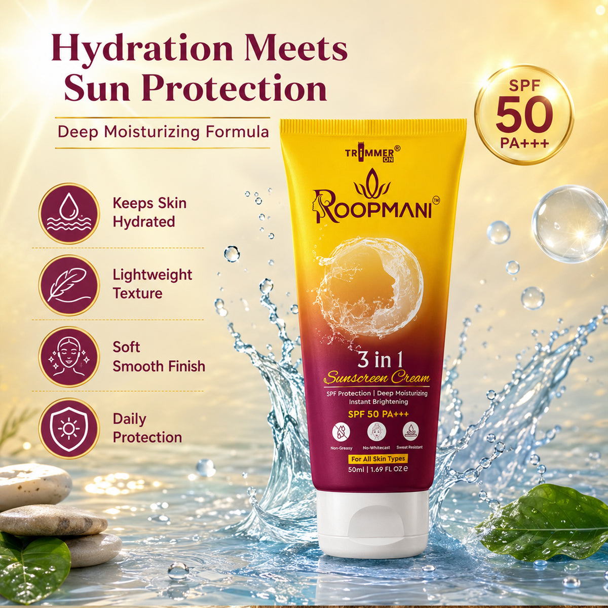 3 In 1 Spf 50 Sunscreen Cream 50 Ml