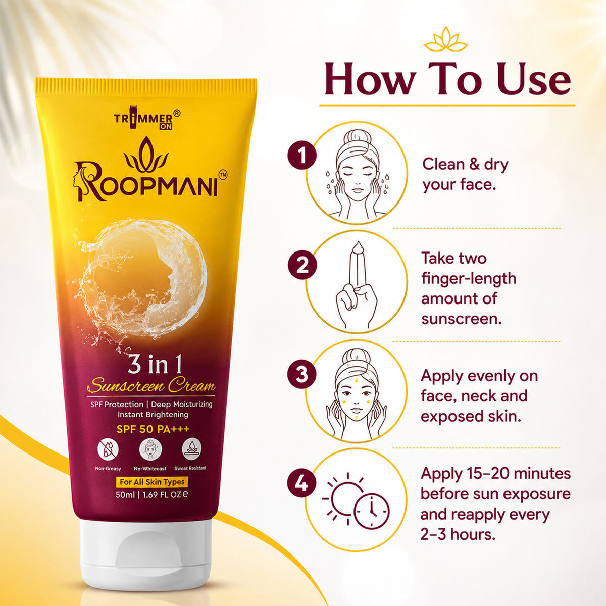 3 In 1 Spf 50 Sunscreen Cream 50 Ml