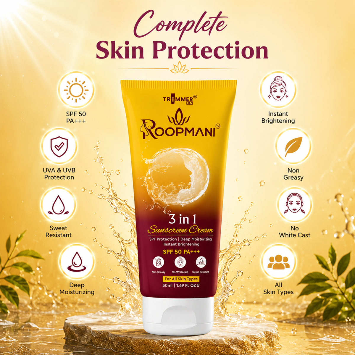 3 In 1 Spf 50 Sunscreen Cream 50 Ml